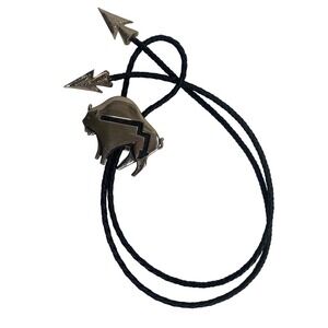 Western‎ Bison Bolo Tie Silver Tone Black Braided Cord Native American Style